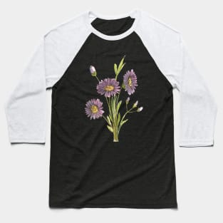 Purple Aster Flowers Watercolor Painting Baseball T-Shirt